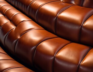 Obraz premium Close-up of stitched brown leather upholstery, highlighting the texture and elegance of high-end furniture.. AI Generation