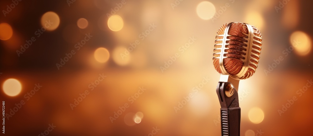 Poster a professional microphone in the background with ample space for text or images
