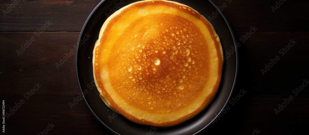 Aufkleber A top down view of a frying pan with a stack of pancakes leaving empty space for potential image additions. with copy space image. Place for adding text or design