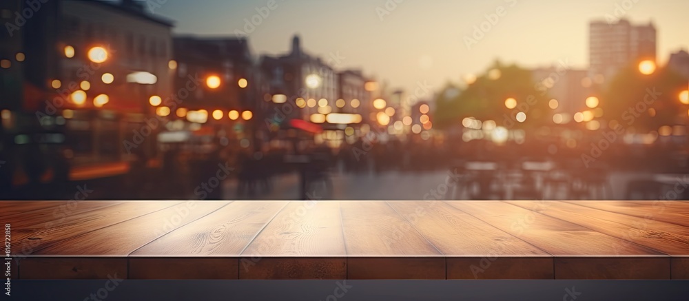 Poster There is a copy space image of a table top with a blurred restaurant in the background