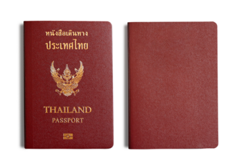 Passport of Thailand cover front and back side isolated clipping path on white background. 