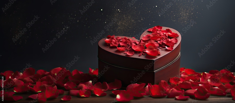 Aufkleber valentine s day themed heart shaped box adorned with red petals against a dark background perfect fo