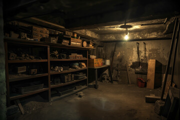 Obraz premium A dimly lit basement, filled with mysterious shadows