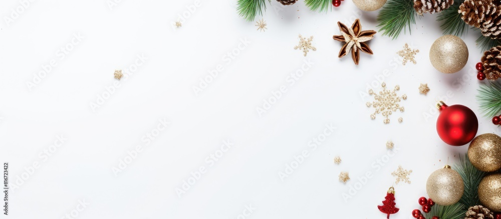 Leinwandbilder Top view of a white background with an oval frame perfect for advertising text This Merry Christmas and Happy New Year image offers ample copy space