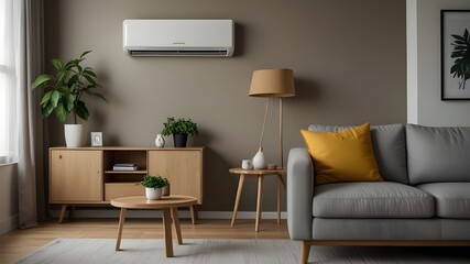 Energy efficient air conditioner with fresh natural in a modern living room.