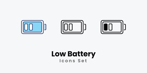 Low Battery Icons thin line and glyph vector icon stock illustration