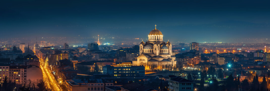 Stylized Night View of Sofia Cityscape
