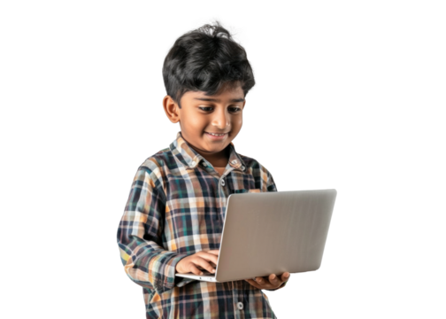 Young Indian Boy Engaged with Laptop