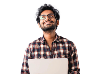 Smiling South Asian Man with Laptop