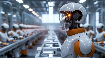 Obraz premium Many identical AI robots 