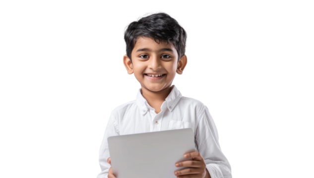 South Asian Boy Smiling with Tablet