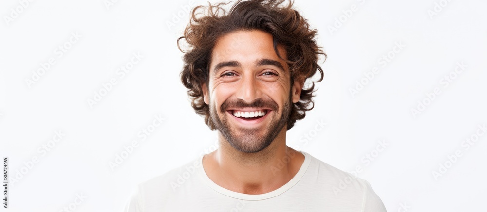 Aufkleber A smiling handsome man in a portrait isolated on a white background with ample space for additional content