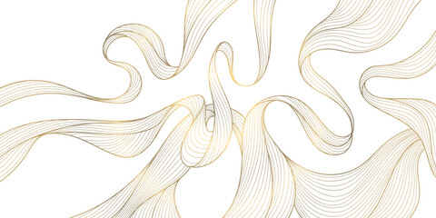 Vector gold wave on white background illustration, line luxury modern art. Wavy shape banner, premium wallpaper, elegant poster, curve texture. Japanese style