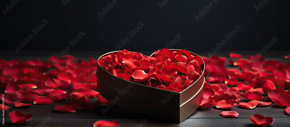 Aufkleber valentine s day themed heart shaped box adorned with red petals against a dark background perfect fo