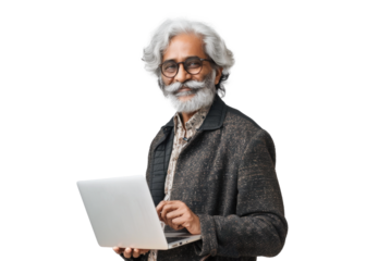 Senior Indian Man with Laptop Smiling