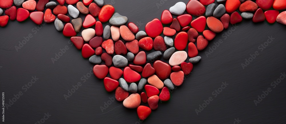 Aufkleber copy space image of a vibrant heart shaped frame adorned with colored stones on a red background per