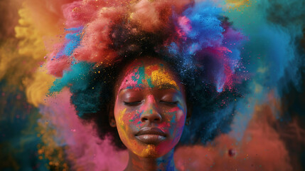 African woman with colorful powder on her face