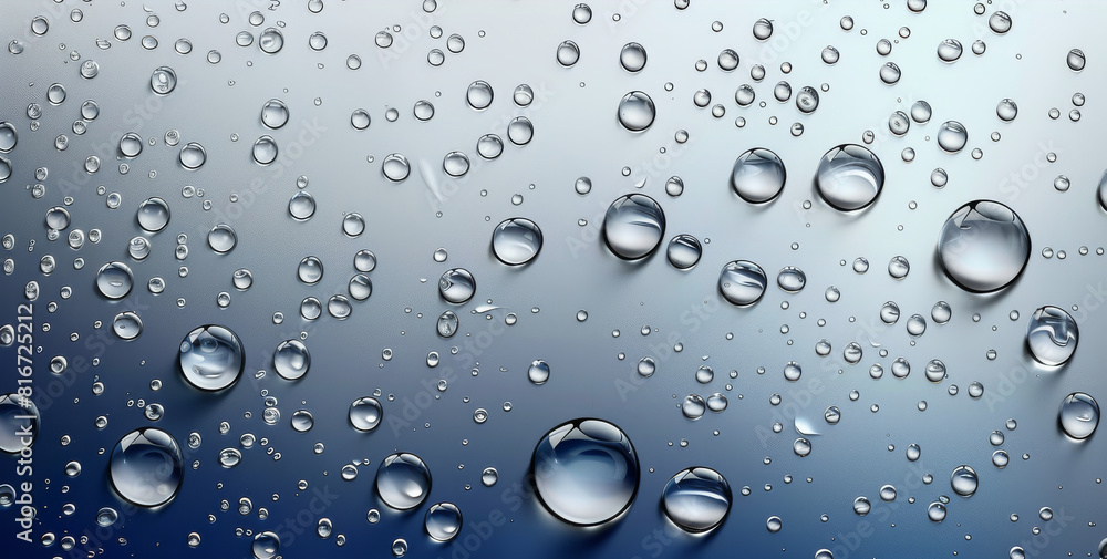 Aufkleber Rain water drop bubble vector background. Glass surface with realistic clear condensation 3d effect. Dark spray abstract raindrop illustration with tear blob. Generative AI.