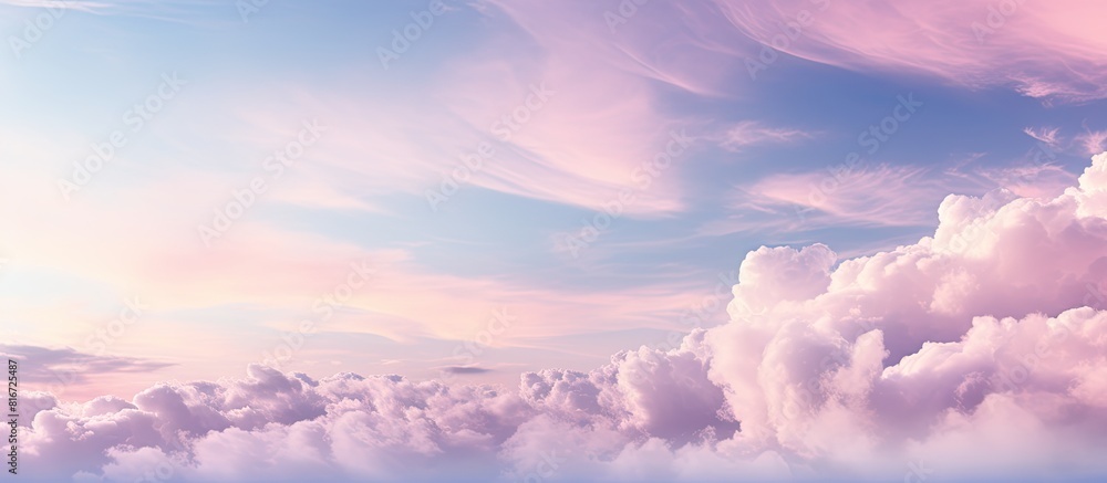 Poster soft sky with clouds in hues of pink violet and blue creates a serene and colorful atmosphere for a 