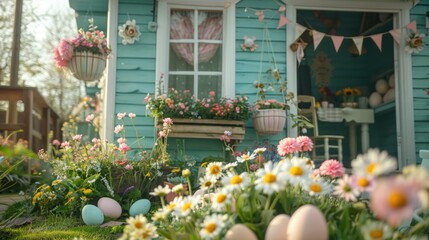 Easter decorations on a window sill