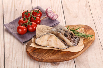 Raw wolffish steak for cooking