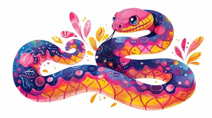 Obraz premium Colorful snake with flowers on white background