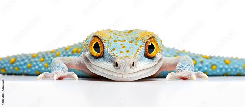 Wall mural A Tokay Gecko with its scientific name Gekko gecko can be seen on a white background in this copy space image - Wall murals