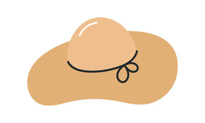 Summer straw hat. Flat cartoon vector illustration isolated on white background. Summer print, holidays, vacations, beach headwear.