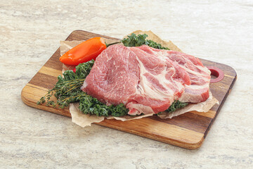 Raw pork neck for cooking