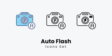Auto Flash Icons thin line and glyph vector icon stock illustration