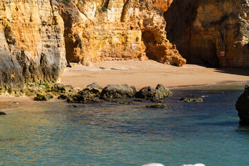 Portugal landscape. Atlantic coast landscape in Algarve region. Praia do Pinhao sandy beach