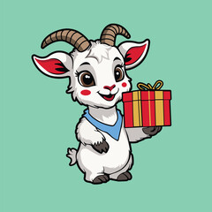 Goat Ilustration Box Give in Hand for Eid Al adha Geatring Card