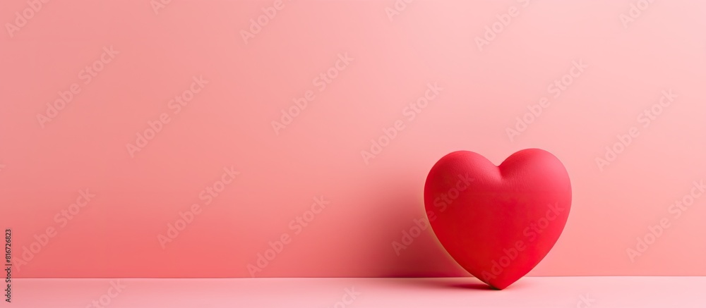 Poster valentine s day card concept featuring a red love heart on a pink backdrop with ample copy space