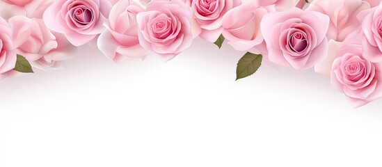 White background with a stunning pink rose border forming an elegant and visually appealing frame Perfect copy space image