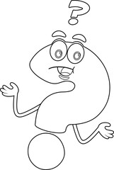 Outlined Cute Question Mark Cartoon Character With A Confused Expression. Vector Hand Drawn Illustration Isolated On Transparent Background