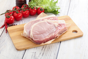 Raw pork t-bone steak for grill