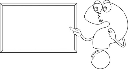 Outlined Cute Question Mark Cartoon Character Writing On School Chalk Board. Vector Hand Drawn Illustration Isolated On Transparent Background