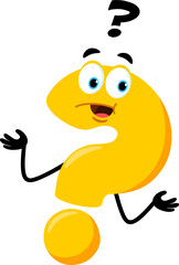 Cute Yellow Question Mark Cartoon Character With A Confused Expression. Vector Illustration Flat Design Isolated On Transparent Background