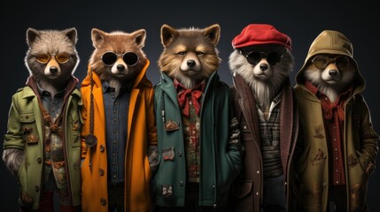 Stylish Animals Wearing Trendy Clothes and Sunglasses in Vintage Fashion