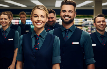 Obraz premium Team Spirit: Grocery Store Staff Lineup