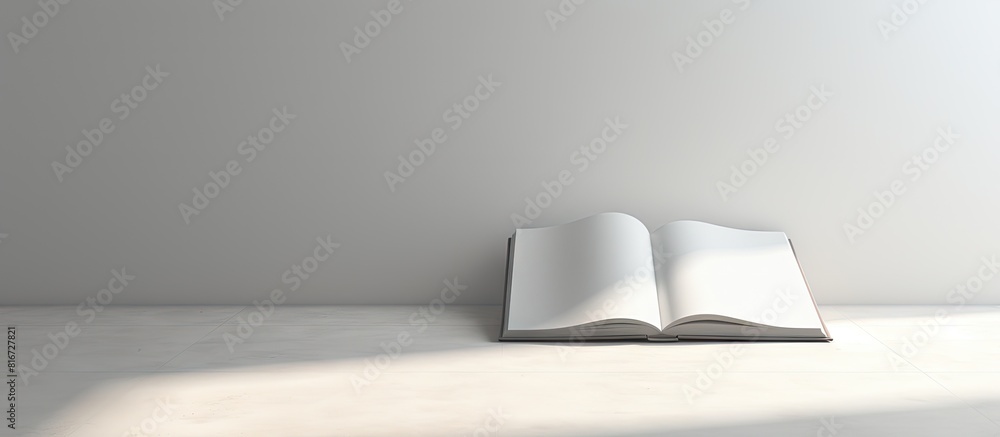Aufkleber The image shows a blank book and a newspaper placed on a light background leaving empty space for further content or illustrations. with copy space image. Place for adding text or design