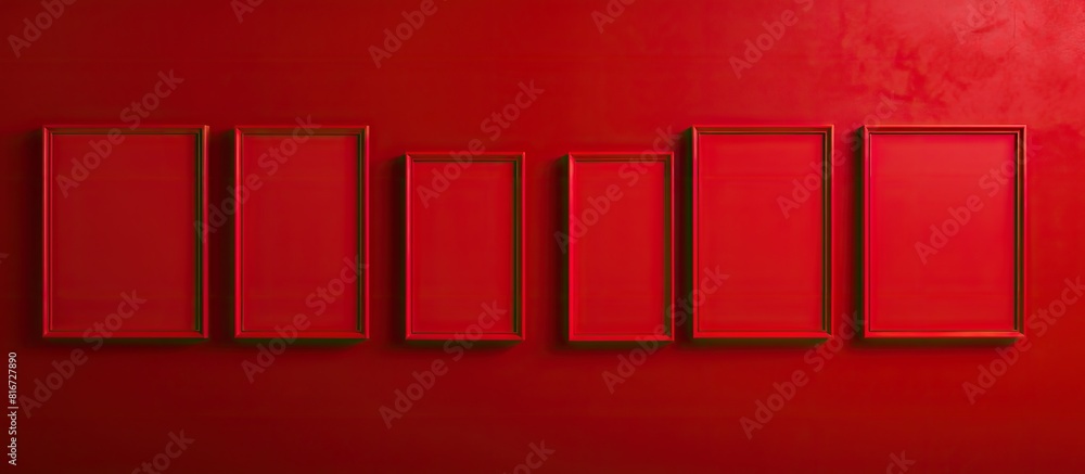 Aufkleber Red background with empty picture frames ready for use as a copy space image