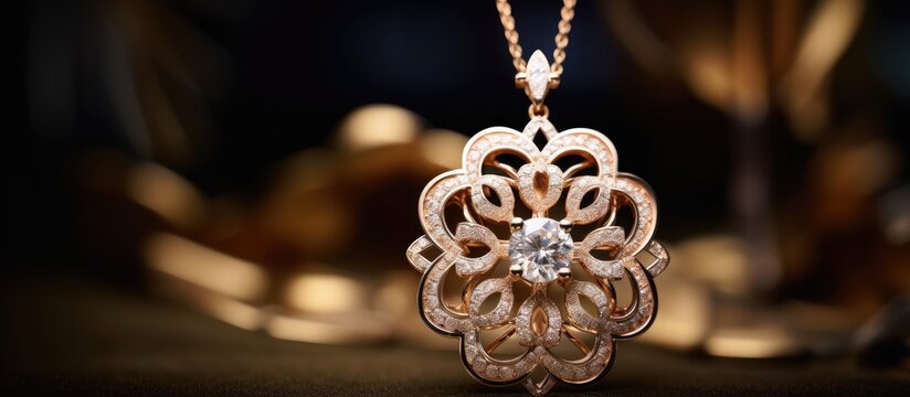 A stunning image of a diamond pendant perfect for beautifully capturing the elegance and allure of this exquisite piece of jewelry The photograph features the jewelry in a way that highlights its bea