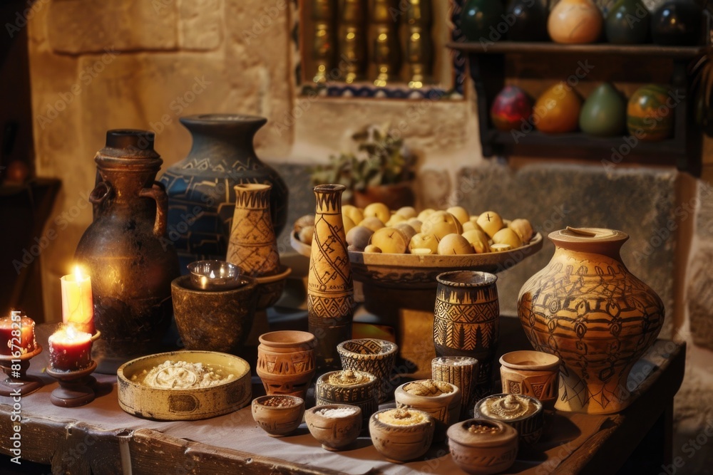 Poster assorted vases displayed on a table, perfect for interior design projects