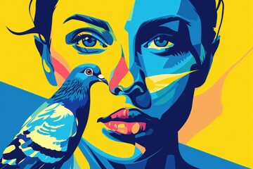 Fototapeta premium A woman standing with a bird perched on her shoulder. Suitable for various concepts and designs