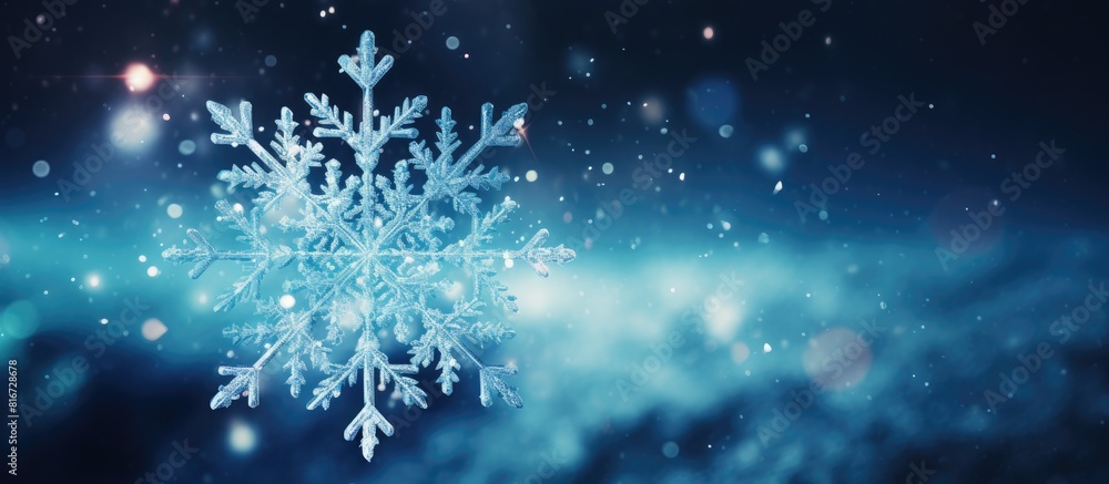 Aufkleber An image with a snowflake and stars in the background. with copy space image. Place for adding text or design