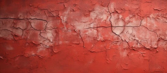 Obraz premium A weathered red concrete wall with a cracked plaster texture The uneven and rough surface creates a perfect copy space image for grunge design