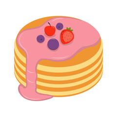 National Pancake Day with Pink Cream. Cute Cartoon Illustration