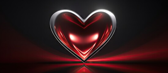 A copy space image of a shiny silver heart shape with a vibrant red hue