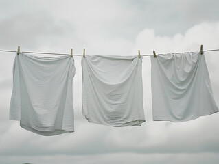 Laundry Hung on Clothesline Under Cloudy Sky